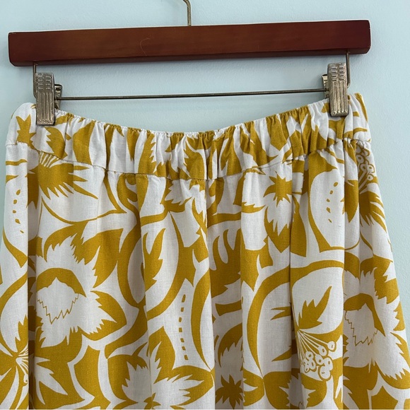 Madewell Yellow Linen Blend Shirred Maxi Skirt Tropical Floral Pockets Sz Small - Picture 9 of 10